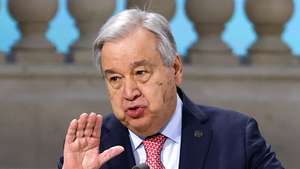 epa11888312 United Nations (UN) Secretary-General Antonio Guterres delivers a speech during a plenary session of the Artificial Intelligence (AI) Action Summit at the Grand Palais in Paris, France, 11 February 2025. The summit takes place from 10 to 11 February.  EPA/MOHAMMED BADRA