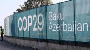 epa11712806 An Azerbaijani serviceman guard outside the venue of the UN Climate Change Conference COP29 in Baku, Azerbaijan, 10 November 2024. The Azerbaijani capital of Baku will host the 2024 United Nations Climate Change Conference (COP29) from 11 to 22 November 2024.Â   EPA/IGOR KOVALENKO