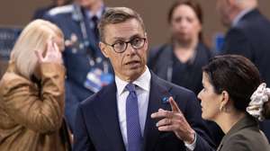epa11472785 President of Finland Alexander Stubb (L) attends the North Atlantic Council meeting with Indo-Pacific partners during the NATO Summit at Walter E. Washington Convention Center in Washington, DC, USA, 11 July 2024. The 75th Anniversary NATO Summit is taking place in Washington, DC, from 09 to 11 July 2024.  EPA/MICHAEL REYNOLDS