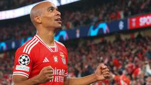 Benfica player Joao Mario scores a goal against Inter Milano during the UEFA Champions League group stage match held at Luz stadion in Lisbon, Portugal, 29 November 2023. ANTONIO COTRIM/LUSA