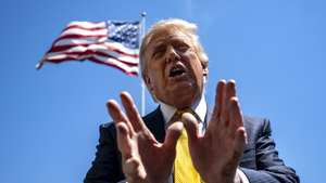 epa12951612 US President Donald Trump speaks to the press before departing the White House for China, in Washington, DC, USA, 12 May 2026. President Trump is leaving the US to visit China where he will meet with President Xi in Beijing.  EPA/BONNIE CASH / POOL
