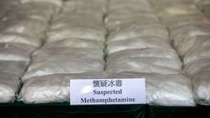 epa08792354 Seized methamphetamine is displayed at a Hong Kong Customs and Excise facility in Hong Kong, China, 02 November 2020. Hong Kong Customs detected the largest-ever methamphetamine trafficking case on 20 October 2020 and seized over 500 kilograms of suspected methamphetamine with an estimated market value of 298 million US dollar (33 million euro).  EPA/JEROME FAVRE