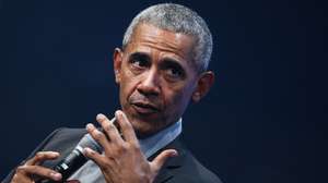 epa07879201 Former US president Barack Obama speaks during the opening ceremony of the 'Bits and Pretzels' startup conference in Munich, Germany, 29 September 2019. The founders festival runs until 01 October 2019.  EPA/PHILIPP GUELLAND