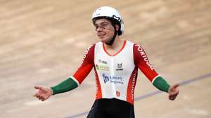 epa08253439 Iuri Leitao of Portugal gestures after the Men's Scratch Race at the UCI Track Cycling World Championships in Berlin, Germany, 27 February 2020.  EPA/FOCKE STRANGMANN