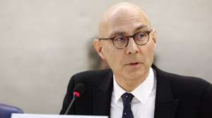 epa10507280 UN High Commissioner for Human Rights Volker Turk (Tuerk) addresses his oral update on the activities of his Office and recent human rights developments around the globe, during the 52nd session of the Human Rights Council, at the European headquarters of the United Nations (UNOG) in Geneva, Switzerland, 07 March 2023.  EPA/SALVATORE DI NOLFI