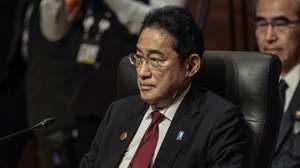 epa10845896 Japan's Prime Minster Fumio Kishida attends the 18th East Asia Summit as part of the 43rd Association of Southeast Asian Nations (ASEAN) Summit in Jakarta, Indonesia, 07 September 2023. Indonesia hosts the 43rd ASEAN Summit and related summits from 05 to 07 September 2023.  EPA/YASUYOSHI CHIBA/POOL