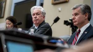 epa10512132 CIA Director William Burns (C), with FBI Director Christopher Wray (R) and Director of National Intelligence Avril Haines (L), testifies during the House Intelligence CommitteeÃ•s hearing on Ã•World Wide ThreatsÃ• on Capitol Hill in Washington, DC, USA 09 March 2023. The open hearing focused on an unclassified 35-page assessment titled Ã”Annual Threat Assessment.Ã•  EPA/SHAWN THEW