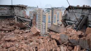 epa11040618 Damage seen at the site of a drone attack on a residential building in Kyiv (Kiev), Ukraine, 22 December 2023, amid the Russian invasion. At least two people were injured after a Russian drone attack hit a residential building in the Solomianskyi district of Kyiv, the mayor of the city Vitali Klitschko wrote on telegram. For the third time in the last six days, Russia's 'Shahed' type drones attempted to hit infrastructure and residential buildings in the Ukrainian capital, the Kyiv City Military Administration said. Russian troops entered Ukrainian territory on 24 February 2022, starting a conflict that has provoked destruction and a humanitarian crisis.  EPA/Oleg Petrasyuk