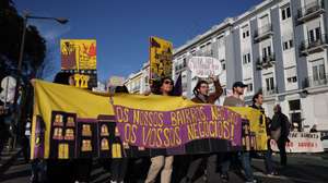 Manifestações da plataforma 'Casa Para Viver', em defesa do direito à habitação, contra o agravamento da crise de habitação e contra aumento das rendas e a falta de resposta do Governo, esta tarde em Lisboa, 27 de janeiro de 2024 MIGUEL A.LOPES/LUSA