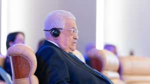 epa11306549 A handout photo made available by the World Economic Forum shows Palestinian President Mahmoud Abbas attending a session during the World Economic Forum Special Meeting on Global Collaboration, Growth and Energy for Development, in Riyadh, Saudi Arabia, 28 April 2024.  EPA/Deepu Das / HANDOUT  HANDOUT EDITORIAL USE ONLY/NO SALES HANDOUT EDITORIAL USE ONLY/NO SALES