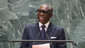 epa11626719 Equatoguinean Vice President Teodoro Nguema Obiang Mangue speaks during the General Debate of the 79th session of the United Nations General Assembly at United Nations Headquarters in New York, New York, USA, 26 September 2024. The annual high-level General Debate gathers world leaders from 24 to 28 September, and 30 September under the theme, 'Leaving no one behind: acting together for the advancement of peace, sustainable development and human dignity for present and future generations'.  EPA/SARAH YENESEL