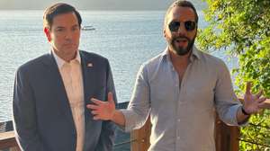 epa11873679 U.S. Secretary of State, Marco Rubio (L), poses alongside President of El Salvador, Nayib Bukele, in El Congo, El Salvador, 03 February 2025. Rubio met with President Bukele as he tours Latin American countries to talk about migration to the U.S. southern border.  EPA/EDUARDO RIBAS