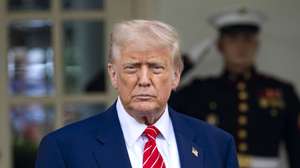 epa12084671 US President Donald Trump looks on while answering questions from reporters outside the West Wing of the White House in Washington, DC, USA, 08 May 2025.  EPA/BONNIE CASH / POOL