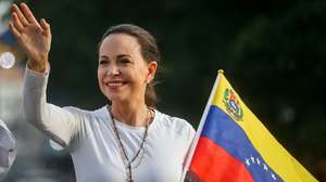 epa12444132 (FILE) Opposition leader Maria Corina Machado greets supporters during a campaign rally in Puerto La Cruz, Venezuela, 10 July 2024(reissued 10 October 2025). The Norwegian Nobel Committee announced on 10 October 2025 that Machado has won this year's Nobel Peace Prize for her work promoting democratic rights for the people of Venezuela.  EPA/MIGUEL GUTIERREZ