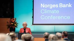 epa12469664 President of the European Central Bank, Christine Lagarde, speaks during the Norges Bank Climate Conference in Oslo, Norway, 21 October 2025.  EPA/Javad Parsa  NORWAY OUT