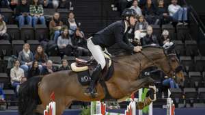 epa11815265 Portugal's Rodrigo Giesteira Almeida rides Solidat during the show jumping at the CHI Classics Basel international horse show at St. Jakobshalle in Basel, Switzerland, 09 January 2025.  EPA/GEORGIOS KEFALAS