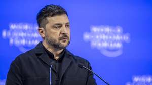 epa12671258 Ukrainian President Volodymyr Zelensky speaks during a panel discussion during the 56th annual meeting of the World Economic Forum(WEF), in Davos, Switzerland, 22 January 2026. The 2026 summit, running from 19 to 23 January and held under the theme 'A Spirit of Dialogue,' brings together global political leaders, corporate executives, and scientists to address international challenges.  EPA/GIAN EHRENZELLER