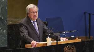 epa12685484 Secretary-General of the United Nations Antonio Guterres speaks during the United Nations' observance of the International Day of Commemoration in memory of the victims of the Holocaust at UN Headquarters in New York, New York, USA, 27 January 2026.  EPA/SARAH YENESEL