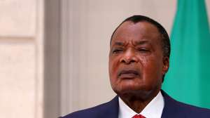epa12128195 Congolese President Denis Sassou N'Guesso looks on during the signing of a letter of intent at the Elysee Palace in Paris, France, 23 May 2025. The Congolese president is meeting Macron in Paris to deepen bilateral relations.  EPA/THOMAS SAMSON / POOL  MAXPPP OUT