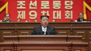 epaselect epa12760291 A photo released by the official Korean Central News Agency (KCNA) shows North Korean leader Kim Jong Un (C) speaking during the opening of the Ninth Congress of the Workers' Party of Korea (WPK) in Pyongyang, North Korea, 19 February 2026 (issued 20 February 2026). According to KCNA, Kim opened the Ninth Congress on 19 February to review the party's work and outline new strategic goals for the country.  EPA/KCNA  EDITORIAL USE ONLY