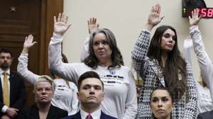 epa12728384 Survivors of convicted sex offender Jeffrey Epstein react as US Attorney General Pamela Bondi attends a hearing of Oversight of the Department of Justice held by the House Judiciary Committee , at the US Capitol, Washington, DC, USA, 11 February 2026.  EPA/WILL OLIVER