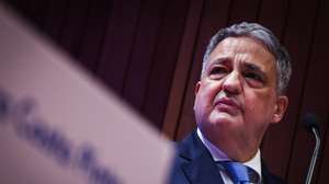 O presidente da Caixa Geral de Depósitos, Paulo Macedo, durante a apresentação de resultados de 2025 da instituição bancária em Lisboa, 26 de fevereiro de 2026. RODRIGO ANTUNES/LUSA