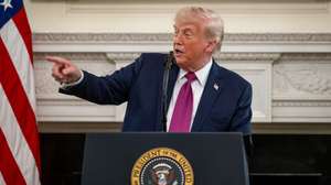 epa12905632 US President Donald Trump speaks in the State Dining Room of the White House in Washington, DC, USA, 21 April 2026. The event honors over 100 National Collegiate Athletic Association (NCAA) national champions from various sports and universities.  EPA/DANIEL HEUER / POOL