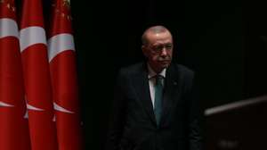epa12872215 Turkish President Recep Tayyip Erdogan holds a press conference following a cabinet meeting in Ankara, Turkey, 06 April 2026.  EPA/NECATI SAVAS