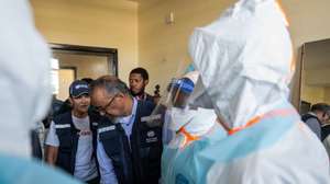 epa13006207 World Health Organization (WHO) Director-General Tedros Adhanom Ghebreyesus (C) visits a renovated building designed for the treatment of Ebola virus patients in Bunia, Ituri, Democratic Republic of Congo, 31 May 2026. According to WHO, the Bundibugyo virus disease (BVD) outbreak in the Democratic Republic of the Congo and Uganda continues to evolve rapidly, with a total of 134 confirmed cases—nine of them in Uganda—and 18 deaths among confirmed cases reported across both countries as of 29 May.  EPA/STRINGER