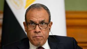 epa12867414 Egyptian Foreign Minister Badr Abdelatty looks on during a joint press conference with his Russian counterpart Sergey Lavrov (not pictured), in Moscow, Russia, 03 April 2026.  EPA/PAVEL BEDNYAKOV/ POOL