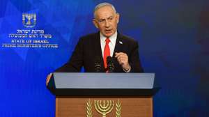epa13039765 Israeli Prime Minister Benjamin Netanyahu holds a news conference in Jerusalem, 15 June 2026, following the announcement of a US-Iran mediated preliminary framework to end regional military hostilities.  EPA/RONEN ZVULUN / POOL