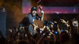 epa13056297 Mike Shinoda, guitarist, keyboard player, and co-vocalist of US rock band Linkin Park, performs onstage on the second day of the Rock in Rio 2026 festival in Lisbon, Portugal, 21 June 2026 (issued 22 June 2026).  EPA/JOSE SENA GOULAO