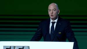epa12924772 FIFA President Gianni Infantino speaks during the 76th FIFA Congress 2026 in Vancouver, Canada, 30 April 2026.  EPA/BOB FRID