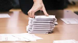 epa13279561 Election officials sort ballots at a polling station during elections for Latvia's 15th Parliament (Saeima) in Riga, Latvia, 03 October 2026.  Latvian citizens are voting to elect 100 members of the Saeima parliament for four-year terms.  EPA/VALDA KALNINA