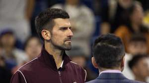 epa13283067 Novak Djokovic of Serbia attends the on-court interview after his men’s semi-final singles match against Daniil Medvedev of Russia at the China Open tennis tournament in Beijing, China, 05 October 2026.  EPA/JESSICA LEE