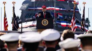 epa13285984 US President Donald Trump delivers remarks during an Anduril Industries event at Tradepoint Atlantic in Sparrows Point, Maryland, USA, 06 October 2026. Trump delivers remarks and announces plans for Anduril Industries to expand its US defense manufacturing operations.  EPA/ANNA ROSE LAYDEN