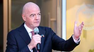 epa13268934 FIFA President Gianni Infantino speaks during the opening of new offices at the Latvian Football Association  in Riga, Latvia, 28 September 2026. During his visit to Latvia, Gianni Infantino met Latvian officials and discussed Latvia's long-term plan to bid for hosting the FIFA U-20 World Cup together with Ukraine in the future, the development of football infrastructure, and the economic impact of major international sports events on Latvia.  EPA/TOMS KALNINS