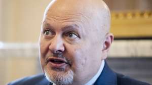 epa10619487 International Criminal Court (ICC) Chief Prosecutor Karim Khan speaks during a meeting with US senators on Capitol Hill in Washington, DC, USA, 10 May 2023. The meeting was held for Khan to provide an update on the ICC investigation into atrocities committed in Ukraine during the ongoing invasion by Russia.  EPA/MICHAEL REYNOLDS