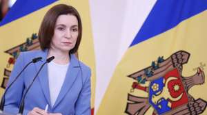 epa12864301 Moldovan President Maia Sandu looks on during a press conference with Latvian President Edgars Rinkevics (not pictured) after their meeting in Riga, Latvia, 01 April 2026. Sandu is in Latvia to strengthen security alliances and accelerate Moldova's accession to the European Union.  EPA/TOMS KALNINS