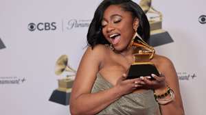 epa11127681 Samara Joy, winner of the "Best Jazz Performance" award for "Tight", poses in the press room during the 66th annual Grammy Awards ceremony at Crypto.com Arena in Los Angeles, California, USA, 04 February 2024.  EPA/ALLISON DINNER