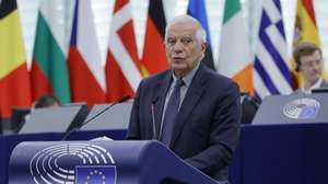 epa11297024 High Representative of the European Union for Foreign Affairs and Security Policy Josep Borrell speaks during a debate on &#039;Iran&#039;s unprecedented attack against Israel, the need for de-escalation and an EU response&#039; at the European Parliament in Strasbourg, France, 24 April 2024. The EU Parliament&#039;s current plenary session runs from 22 until 25 April 2024.  EPA/RONALD WITTEK