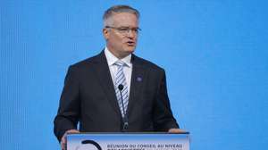 epa11313918 OECD Secretary-General Mathias Cormann delivers his speech during the Organisation for Economic Co-operation and Development (OECD) Ministerial Council Meeting (MCM) in Paris, France, 02 May 2024. The theme of this year's MCM is 'Co-Creating the Flow of Change: Leading Global Discussions with Objective and Reliable Approaches towards Sustainable and Inclusive Growth'.  EPA/YOAN VALAT