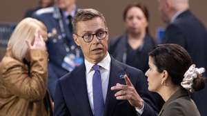 epa11472785 President of Finland Alexander Stubb (L) attends the North Atlantic Council meeting with Indo-Pacific partners during the NATO Summit at Walter E. Washington Convention Center in Washington, DC, USA, 11 July 2024. The 75th Anniversary NATO Summit is taking place in Washington, DC, from 09 to 11 July 2024.  EPA/MICHAEL REYNOLDS