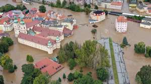 epaselect epa11606212 An aerial picture taken with a drone shows flooded Klodzko, southwestern Poland, 15 September 2024. The southern regions of Poland are experiencing record rainfall and severe flooding caused by heavy rains from the Genoese depression &quot;Boris&quot;, which reached Poland on Thursday, September 12. People in flooded areas of the region are being forced to evacuate, and water is flooding villages and towns. River levels are at or above alarming levels. Poland&#039;s prime minister confirmed on September 15 that one person had died as a result of the flooding.  EPA/MACIEJ KULCZYNSKI POLAND OUT