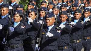 epa10544992 East Timor's national police officers march during a ceremony to mark the 23rd anniversary of National Police Force or Policia Nacional de Timor-Leste (PNTL) in Dili, East Timor, also known as Timor Leste, 27 March 2023. The PNTL was formed under the United Nation before handed over to the Timor-Leste government to provide security and maintain law and order in the country.  EPA/ANTONIO DASIPARU