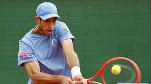 epa12871461 Nuno Borges of Portugal in action during his match against Andrey Rublev of Russia at the ATP Monte Carlo Masters tennis tournament in Roquebrune Cap Martin, France, 06 April 2026.  EPA/SEBASTIEN NOGIER