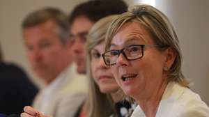 epa07053117 European Union's Ambassador to Colombia Patricia Llombart takes part during a press conference in Cali, Colombia, 27 September 2018. Eleven European Union ambassadors visited Cali to promote business oportunities and investment in the Cauca Valley.  EPA/ERNESTO GUZMAN JR.