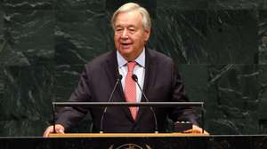 epa13255484 UN Secretary-General of the United Nations Antonio Guterres speaks during the General Debate of the 81st session of the United Nations (UN) General Assembly at United Nations Headquarters in New York, New York, USA, 22 September 2026.  EPA/OLGA FEDOROVA