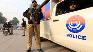 epa11791795 Pakistani security officials stand guard at a checkpoint on the eve of Christmas in Peshawar, Pakistan, 24 December 2024. Billions of people around the world celebrate Christmas each year on 25 December to honor the birth of Jesus Christ.  EPA/BILAWAL ARBAB