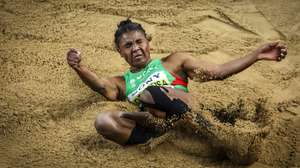 epa12840888 Agate De Sousa of Portugal competes in the women's long jump final at the World Athletics Indoor Championships at the Kujawsko-Pomorska Arena in Torun, Poland, 22 March 2026.  EPA/MICHAEL BUHOLZER